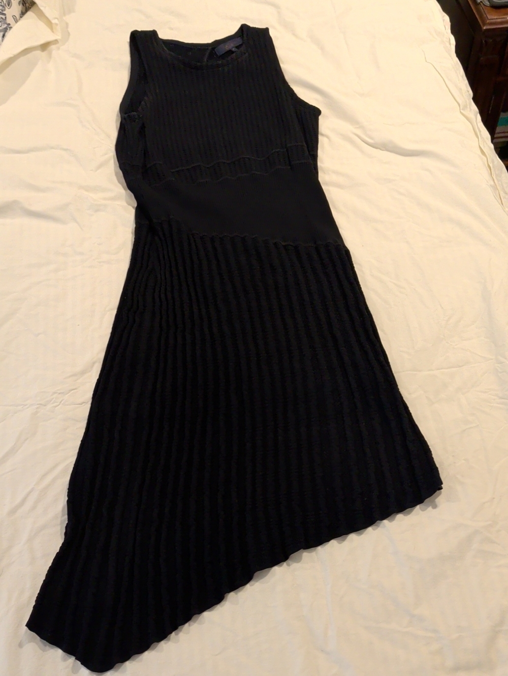 Elegant Ribbed Asymmetrical Dress In Dark Navy